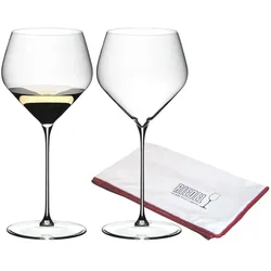 Riedel Veloce Chardonnay Weingläser + Poliertuch, Weingläser, Transparent
