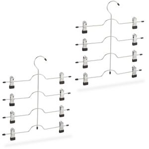Relaxdays Hosenbügel 100294260, aus Metall, Mehrfachbügel mit Klammern, silber, 34cm, 2 Stück