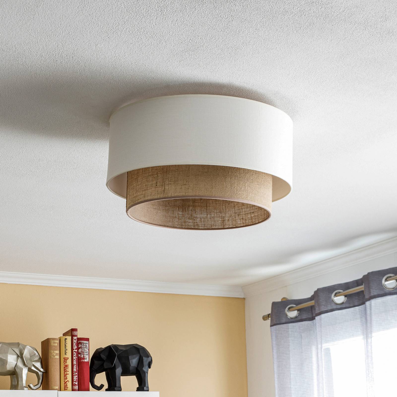 Ceiling Light Boho Duolla, dimmable, Cream / amber, Bedroom, Textile / fabric / silk, Ceiling Light