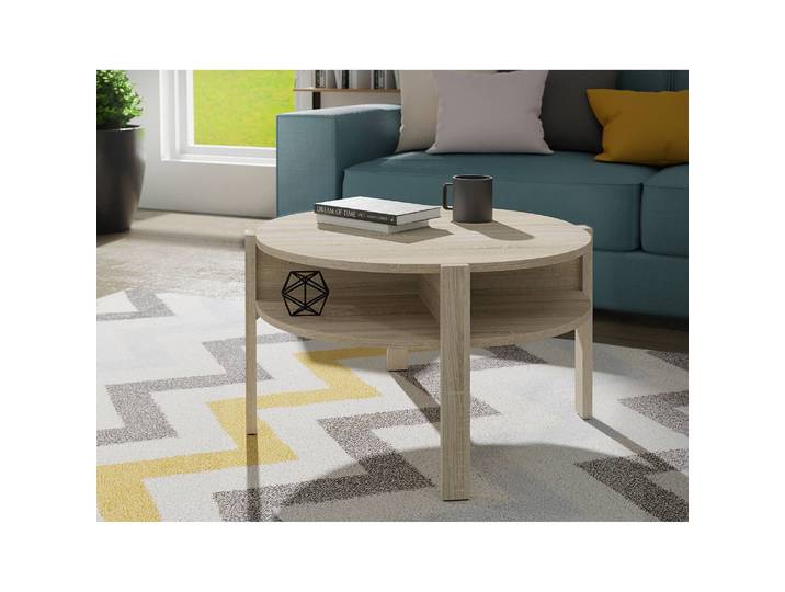 Table basse Nab Ø 74cm Beige/Marron/Imitation chêne de Sonoma