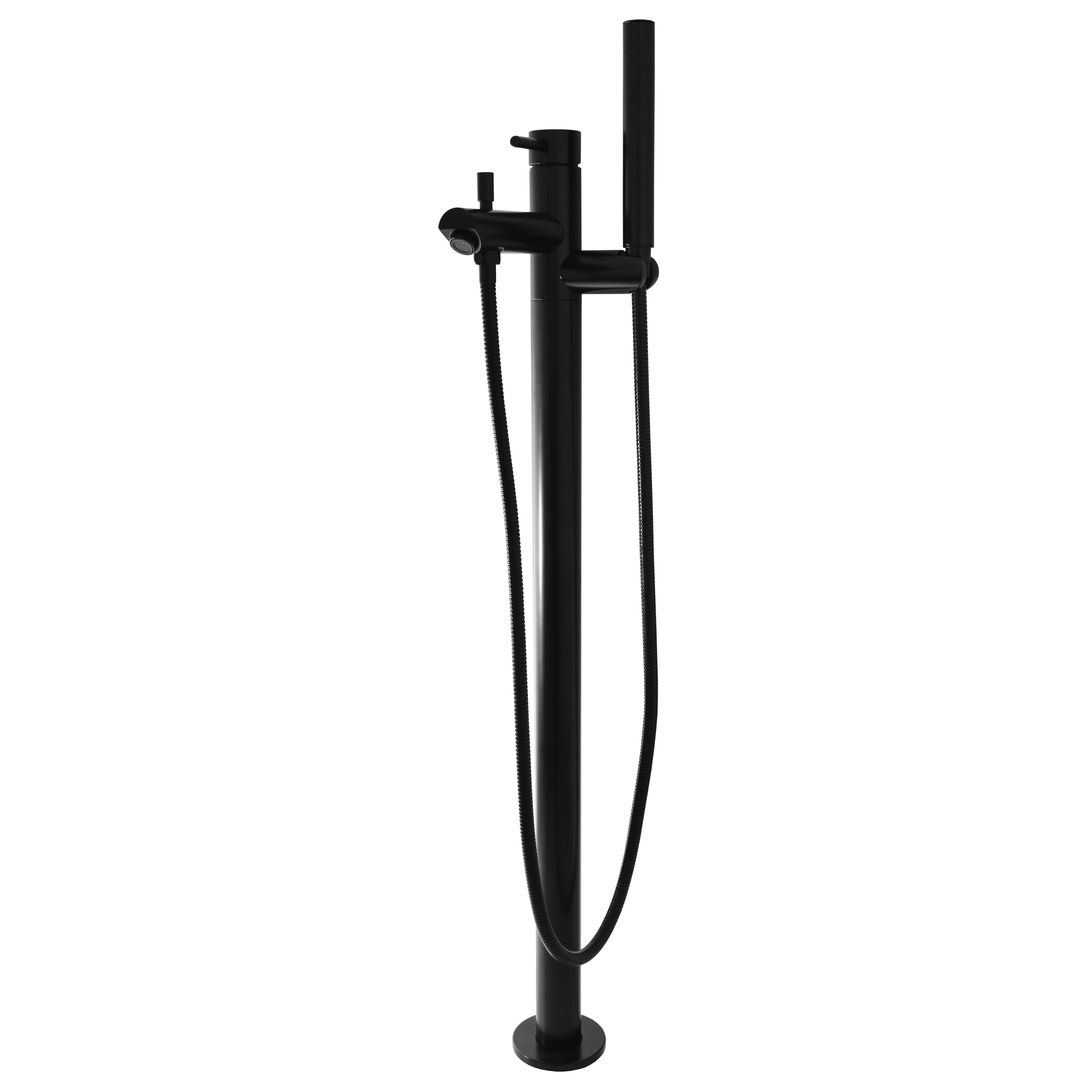 Stehende Einhebel-Badarmatur SEINA, mattes Schwarzbronze, 93,2 cm hoch, mit Antikalk-Keramikkartusche und Duschbrause