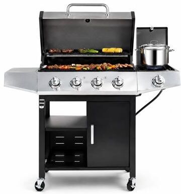4-Burner 50000 BTU Propane BBQ Grill w/Side Burner Storage Cabinet Tank Hook Towel Rack
