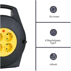 Perel, Kabelrolle, Kabeltrommel 10 Meter 4 Schuko-Steckdosen (10 m, 1.50 mm2)
