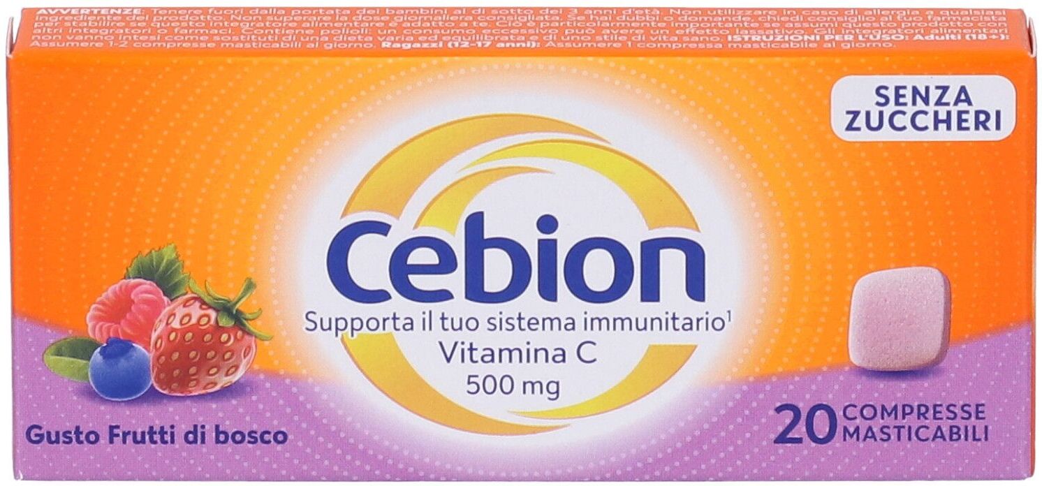 PROCTER & GAMBLE SRL Cebion Frutti Rossi Senza Zucchero, 20 Compresse Masticabili