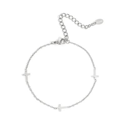 Gliederarmband ADELIA´S "Gliederarmband aus Edelstahl mit drei Kreuzen, 16 cm", silber (silberfarben), Armbänder, Damen, yehwang_16, Edelstahl, Gliederarmband, Stylisch mit drei Kreuzmotiven