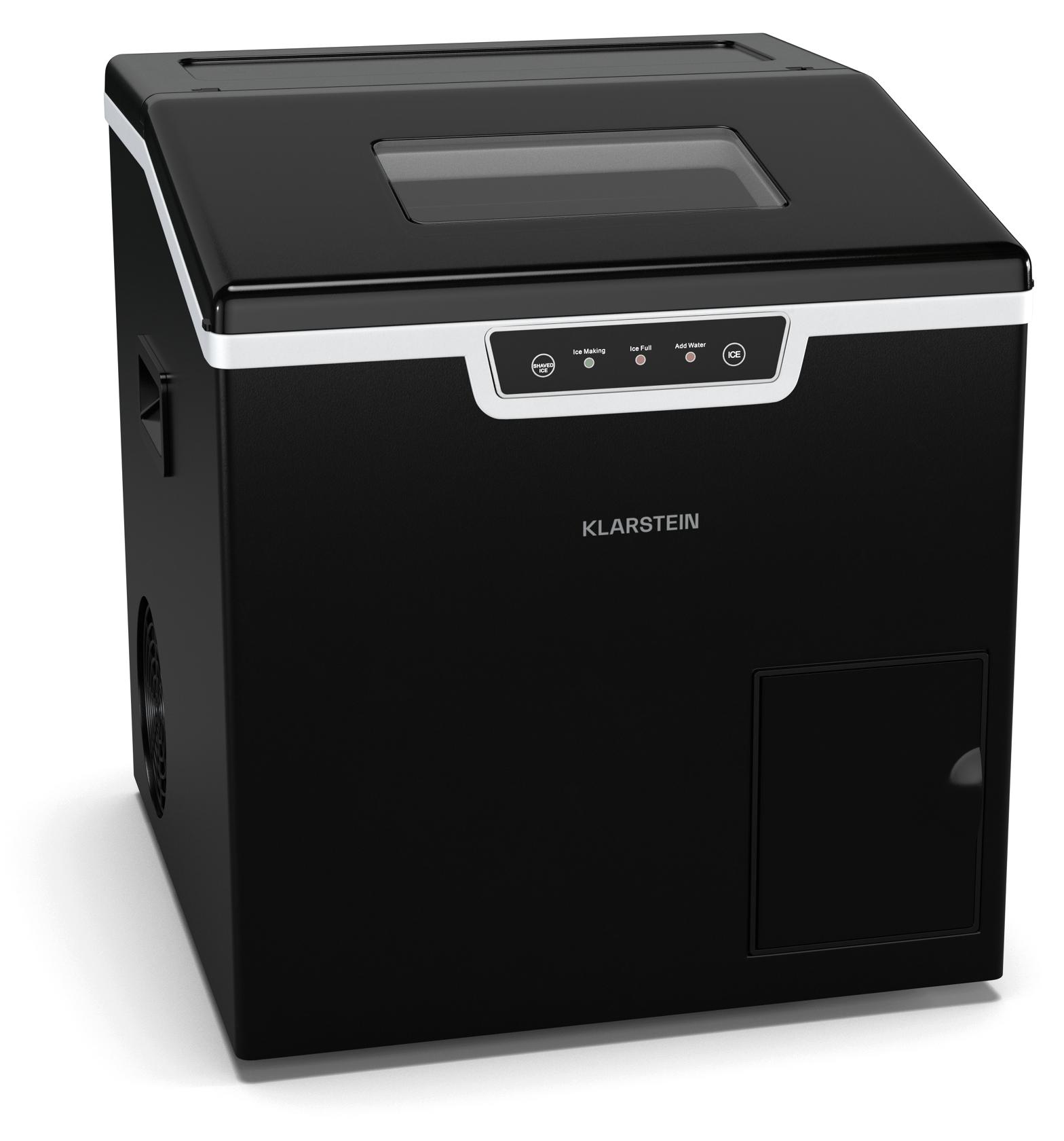 Klarstein Eiswürfelmaschine Icefestival Cube - 20 kg/24 h Eiswürfelbereiter, 400 W, Eiswürfel & Geriebenes Eis, 1,9-Liter-Vorratsfach, Automatische Reinigung, Schwarz