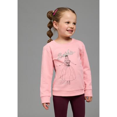 Sweatshirt KIDSWORLD "BARBIE Glitzerdruck Sweatshirt, Mattel", Mädchen, Gr. 104/110, rosa, Sweatware, Obermaterial: 100% Baumwolle, bedruckt, Basic hüftlang, Rundhals, Sweatshirts Sweatshirt, BARBIE Nussknacker Sweat mit Glitzerprint, langärmlig,...