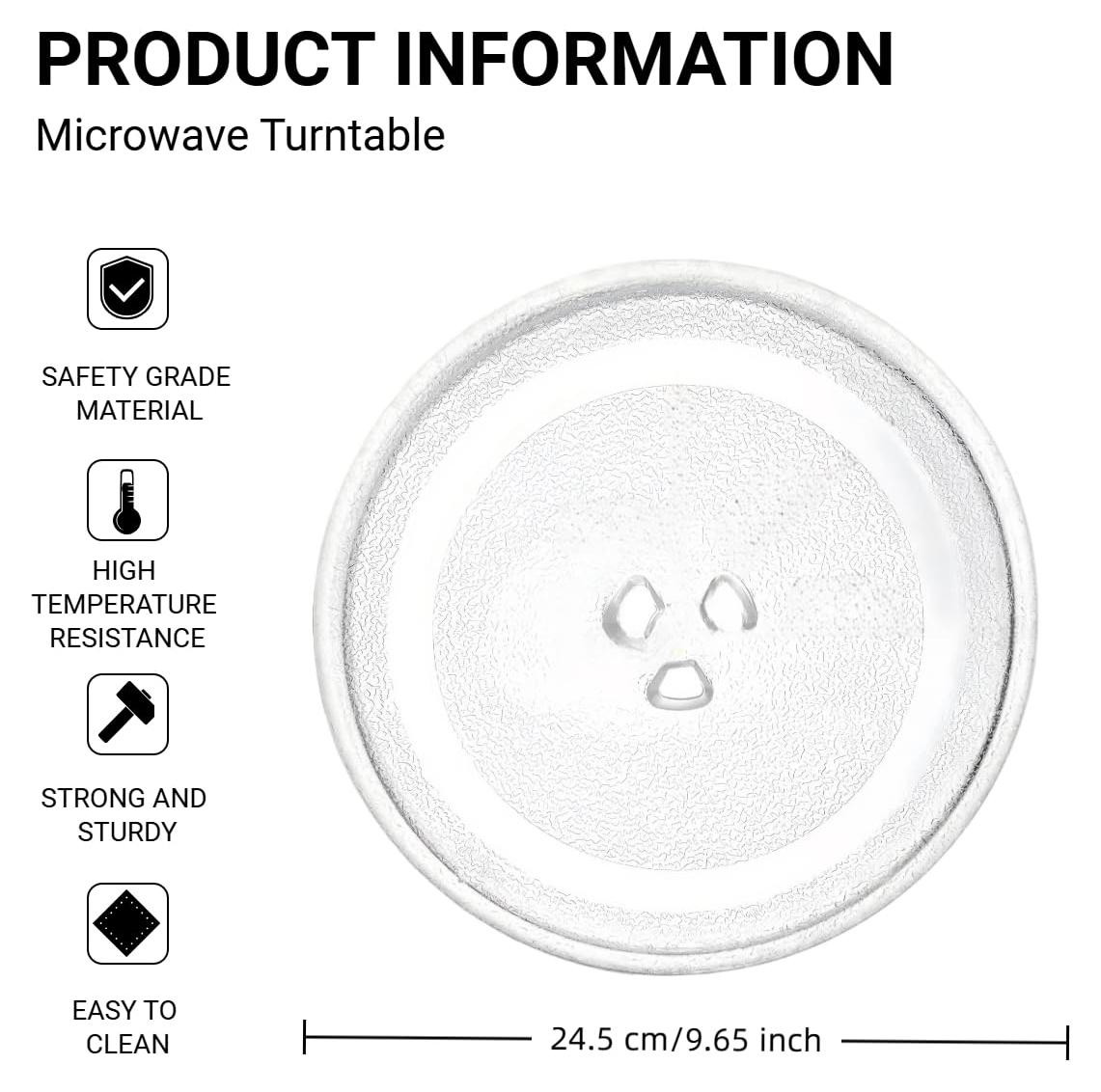 Dripio Glazen draaitafel voor magnetron, rond, transparant, Diameter: 24,5 cm