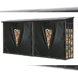 QUICK STAR 2er Set Stahl Kaminholzregal 185x70x185 cm 4,6 m3 mit Wetterschutz