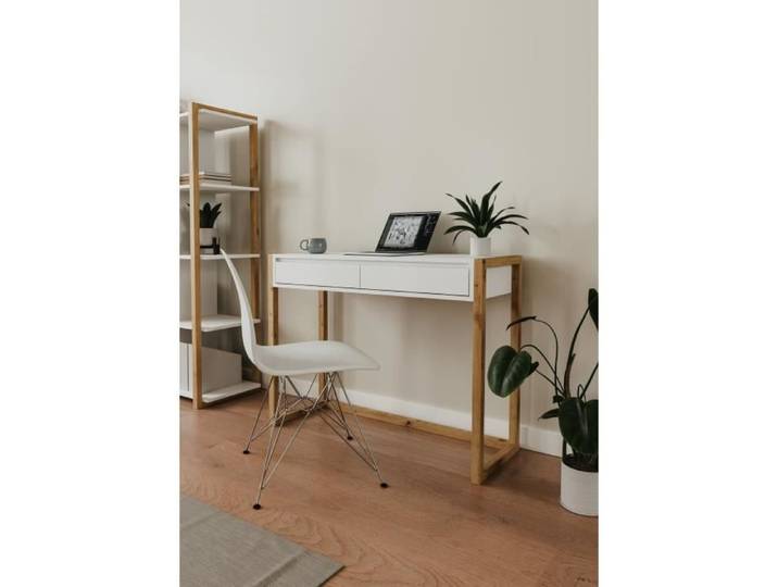 Console Bureau - DENVER - Chêne artisan / Blanc - 2 tiroirs - 100 x 35 x 75 cm