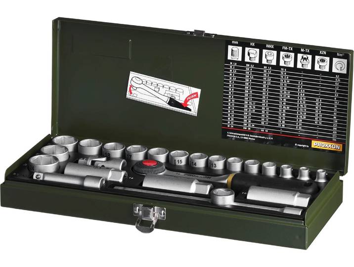 Proxxon Steckschlüssel Satz mit Ratsche CV 24-tlg 3/8\ Schlüsselweite 6-21 mm 23110