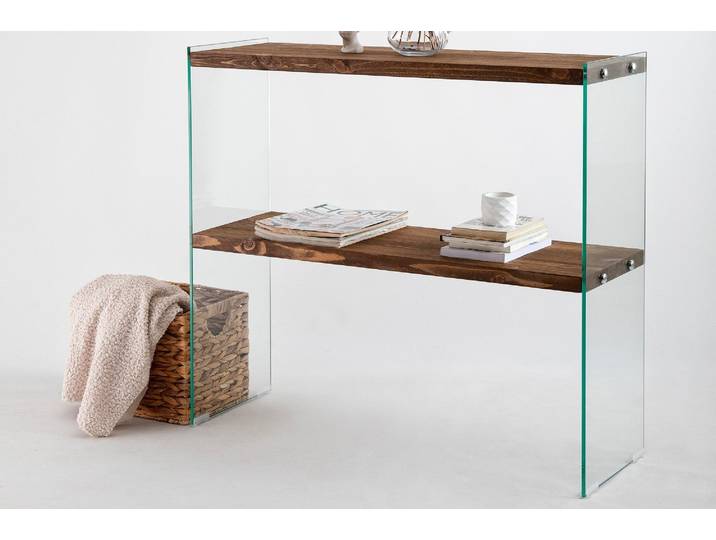 Designer Kommode Kirano - Glasgestell mit Kiefernholz - Kiefernholz - Luxusbetten24