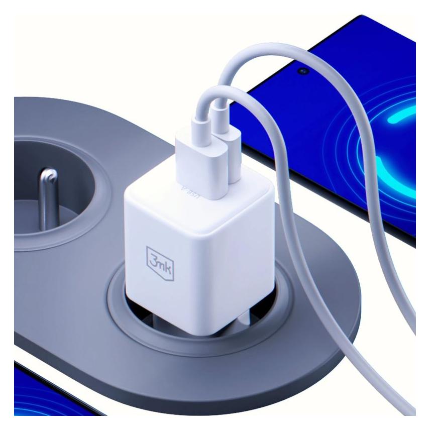 3MK Ładowarka sieciowa Hyper GaN Charger 20W 1xUSB-A 1XUSB-C PD QC4+ biały (20 W, 2 Ports) (5903108640084)