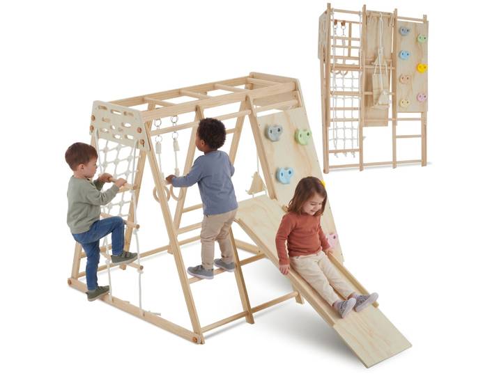 Klettergerüst Mont Blanc, 8in1, indoor, aus Holz, klappbar - hellbraun