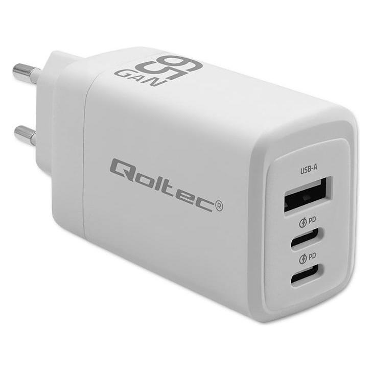 Qoltec 65W GaN Wandladegerät Weiss (65 W, 3 Ports) (51822)