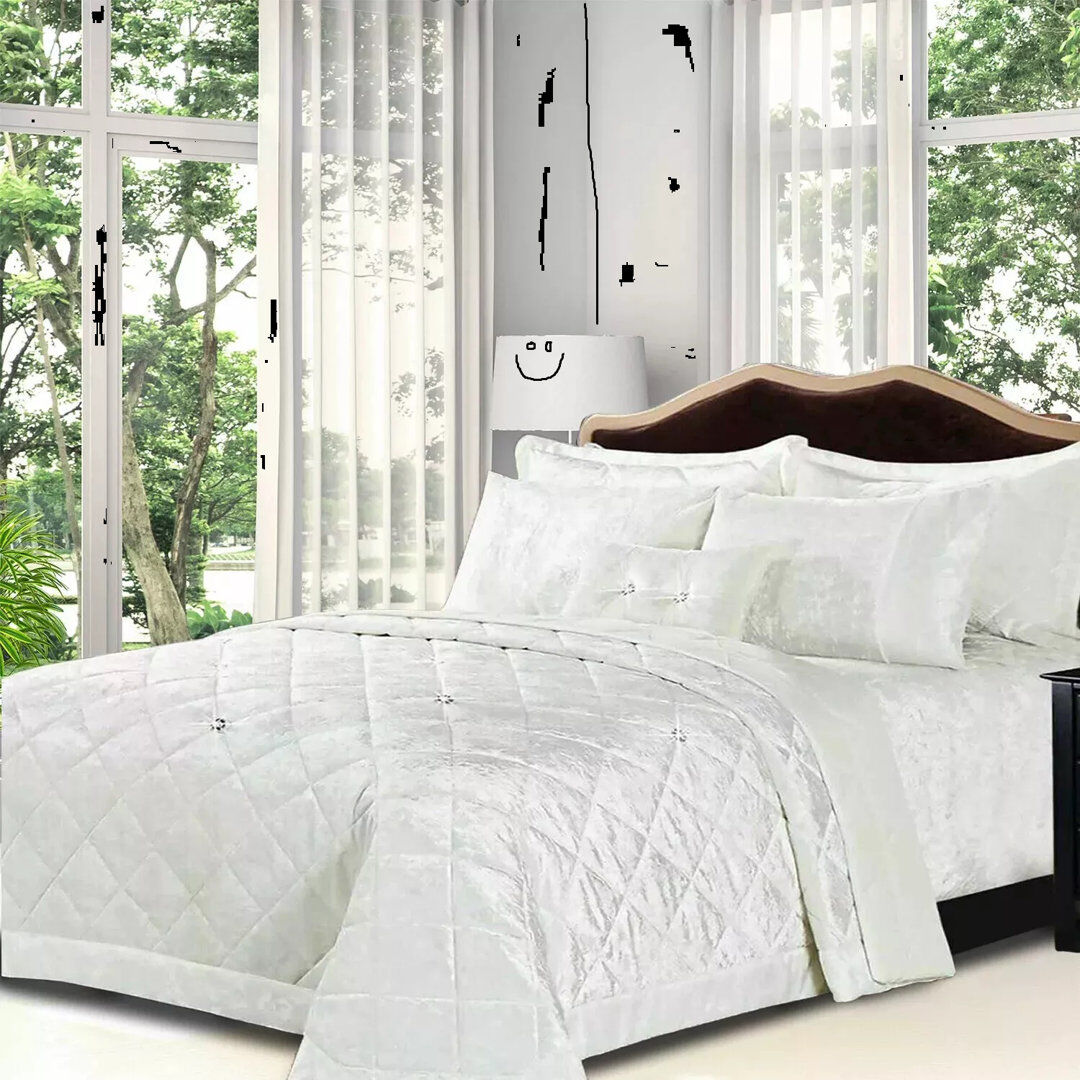 ZASH LONDON Polyester Bedspread with Pillow Shams Included White Double Quilt + 2 Standard Shams