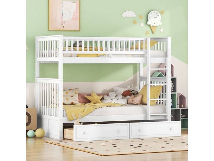 Lits superposés 90 x 200 cm blancs lits enfants lits fonctionnels lits superposés avec tiroirs lits convertibles
