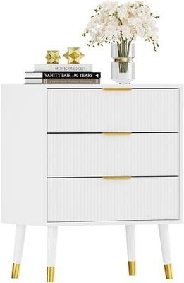 Garvee "Modern 3-Drawer Fluted Dresser, 57"" Wide Wood Chest of Drawers"