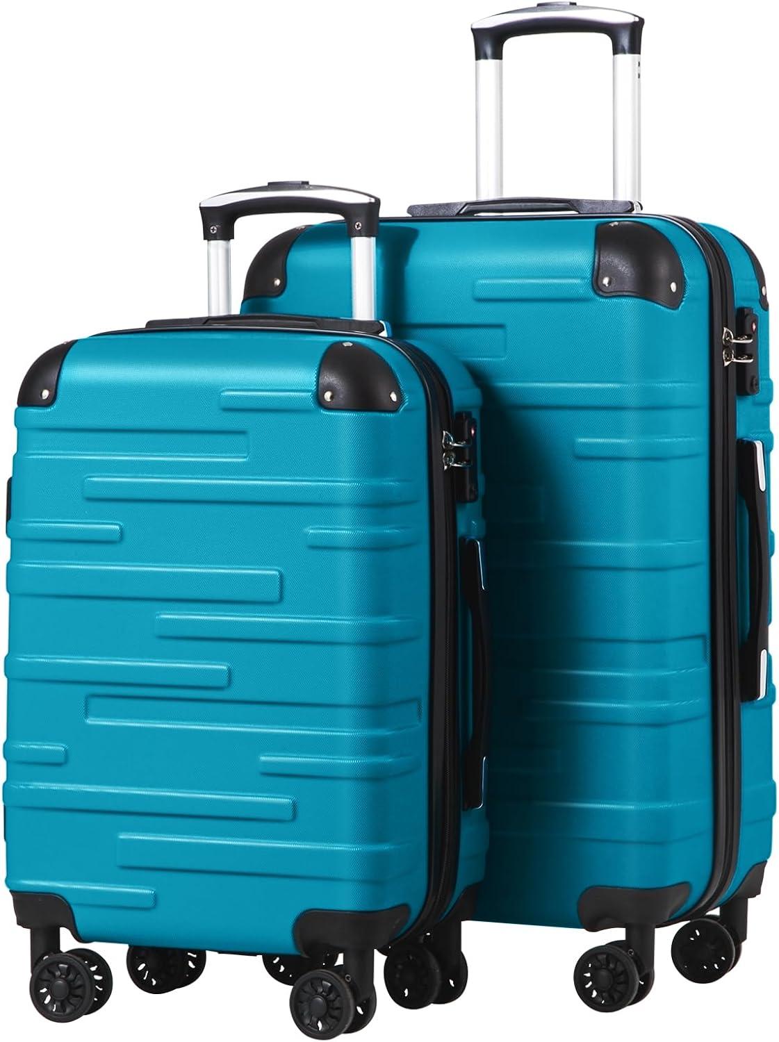 Koffer mit hartem Schalenmaterial, Rollkoffer, Reisekoffer, Erweiterbarer Koffer (nur der große Koffer ist erweiterbar), ABS-Material mit TSA-Schloss und 4 Rollen, Türkis