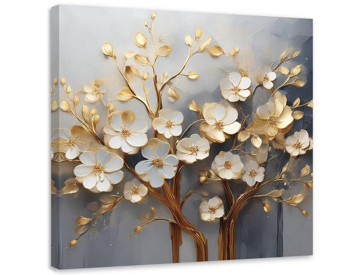 Feeby Leinwandbild Magnolienbaum abstrakt golden 50x50cm, Goldfarben, Floral, Rechteckig, 50x50 cm, Bilder & Rahmen, Bilder, Leinwandbilder