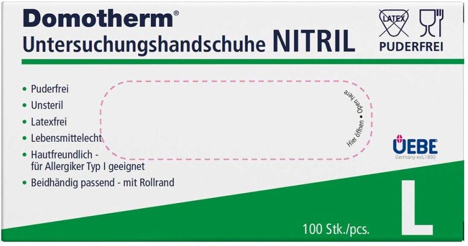 Domotherm Untersuchungshandschuhe Nitril Unsteril Puderfrei L Bl