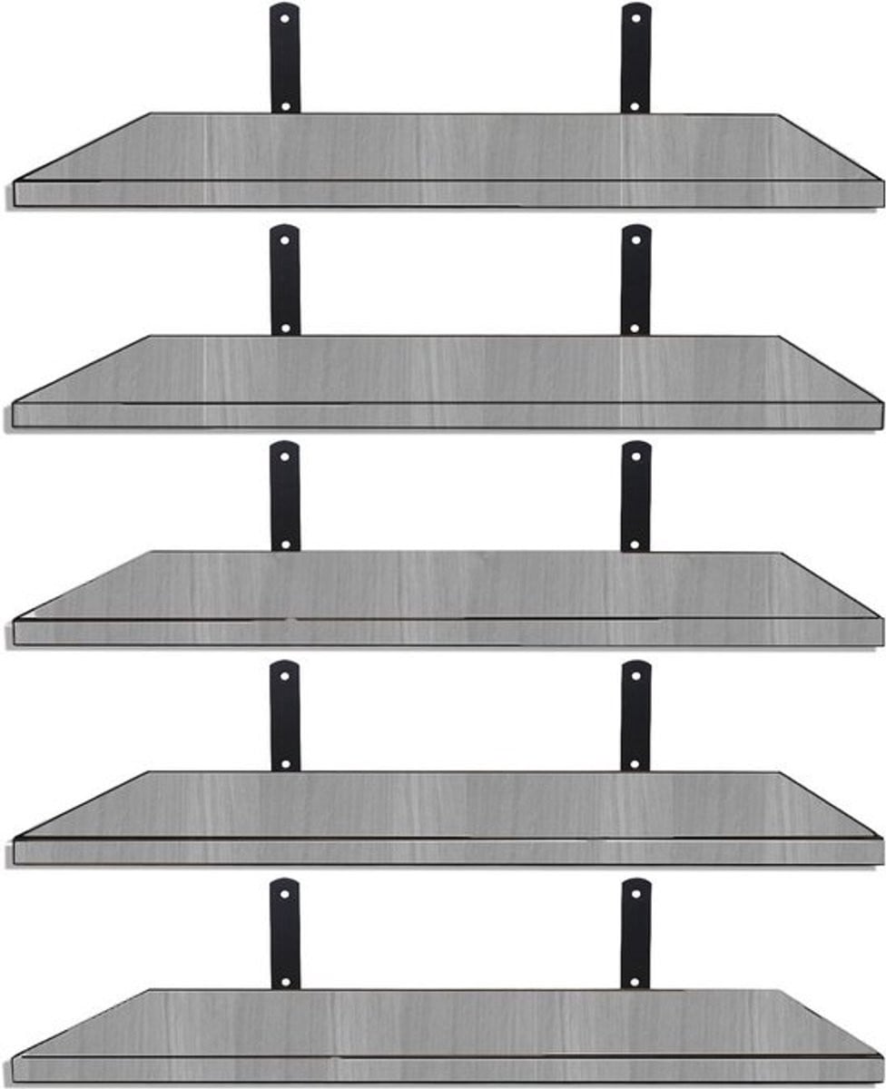 Set van 5 rustieke houten wandplanken in grijs