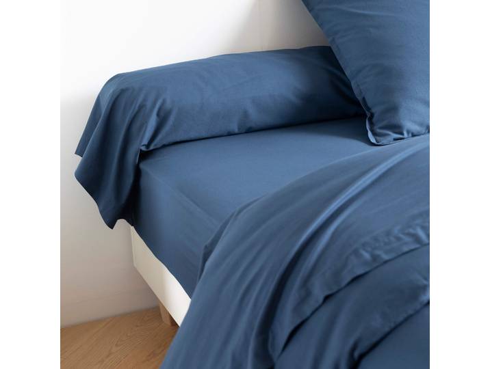 Taie de traversin coton lavé - SOMEO Bleu marine 140 cm