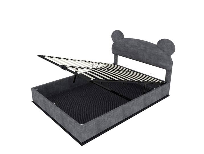Lit tapissier enfant en velours de polyester gris 140x200cm