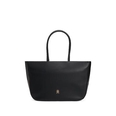 Tragetasche TOMMY HILFIGER "TH LOGOTAPE TOTE", Damen, Gr. B/H/T: 43cm x 28cm x 14cm, schwarz, Lederimitat, Taschen, Damen Shopper, Handtasche mit goldfarbenem TH-Detail
