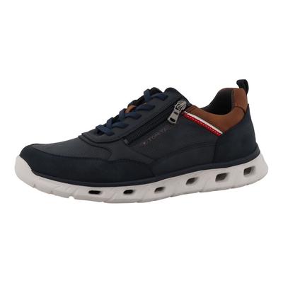 Sneaker TOM TAILOR "Valter", Herren, Gr. 43, Textil, blau (navy), Lederimitat, Textil, Schuhe Sneaker, Freizeitschuh, Halbschuh, Schnürschuh mit Kontrastbesätzen