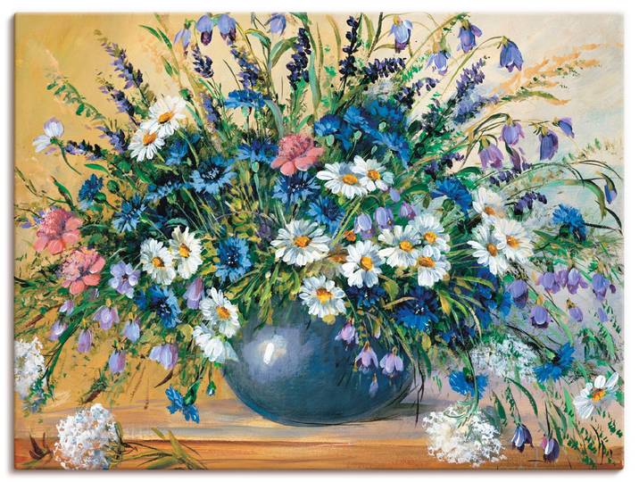 Wandbild ARTLAND Vase mit Kornblumen , weiss (farbe bild(er): weiß), B:120cm H:90cm, Bilder, Wandbild, als Leinwandbild, Poster in verschied. Grössen