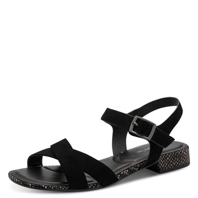 Sandalette TAMARIS, Damen, Gr. 38, Synthetik, schwarz, Leder, unifarben, Schuhe Sandalette, Blockabsatz, Sommerschuh, Riemchensandale mit Kreuzbandage