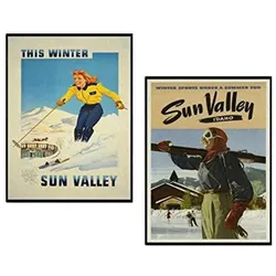 POSTER Set Mit 2 Vintage Ski Usa A3 Schwarzer Rahmen