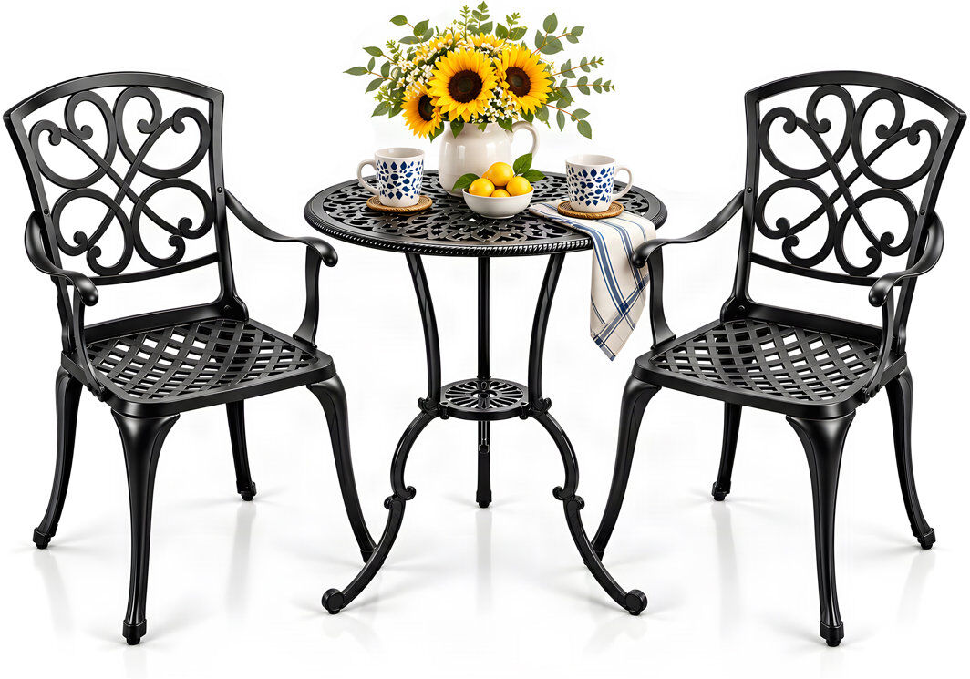 Astoria Grand 2 - Person Patio Dining Set Round Table Black 2