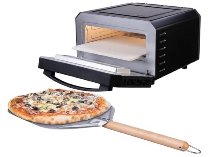 Cucina di Modena Pizzaofen für Zuhause: Elektrischer Pizzaofen mit Pizzastein, 400 °C, 1.700 W, Pizzaschieber (Steinofen, mit Ober und Unterhitze, elektrisch)