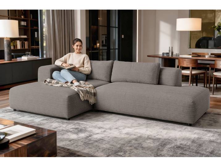 Ecksofa GOODPRODUCT TIARRA Design-Sofa mit Ottomane recht/links bestellbar, Breite 287 cm , grau (taupe), B:287cm H:76cm T:168cm, 100% Polyester, Sofas, Ecksofa, L-Form mit hochelastischer Schaum und Wellenunterfederung