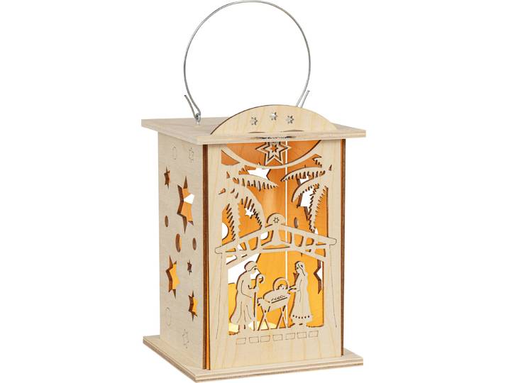 LED Laterne SAICO ORIGINAL Christi Geburt, warmweiß für Batteriebetrieb , beige (natur), B:16cm H:12cm T:12cm, Leuchten, LED Laterne, Nutzung mit Teelicht oder LED-Stripe, BxHxT: 16x12x12 cm