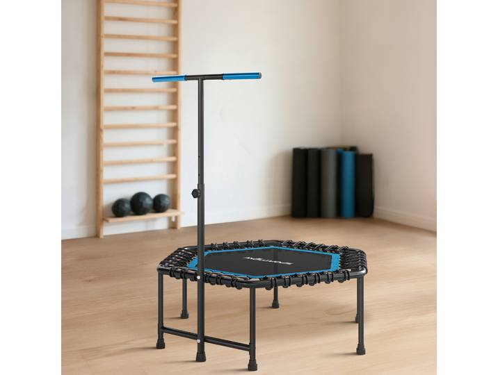 SPORTNOW Trampoline Fitness 114cm Poignée Réglable Silencieux Bleu