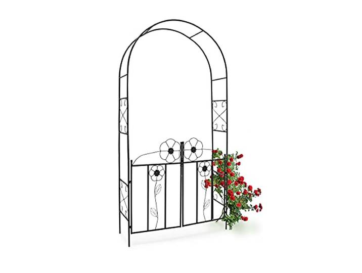 Relaxdays Rosenbogen mit Tor, HxBxT:228x116x36,5cm, Eisen, schwarz