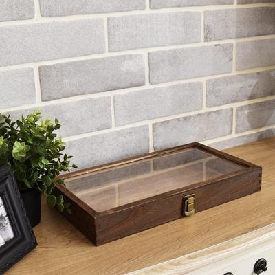 Neuxi Wood Glass Top Jewelry Display Case Accessories Storage Box - S