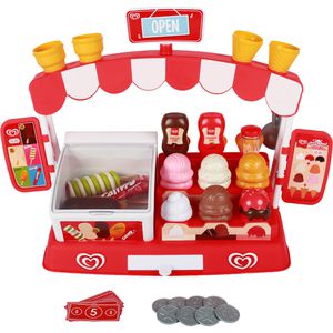 casdon Kaufladen-Zubehör Langnese Eiscreme-Stand, Mit Eistruhe & -theke, Eiskugeln, Eis-Klassiker und Spielgeld