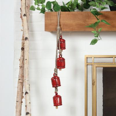 ARCILLA ELEMENTAL Gold or Red Metal Handmade Tibetan Inspired Decorative Cow Bell with Jute Hanging Rope