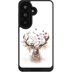 Nivocase Handyhülle für Samsung Galaxy S26 Hülle NIVOpure Case Schwarz Blumen Hirsch Tiere (Samsung Galaxy S26), Smartphone Hülle, Schwarz