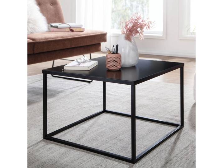 WOHNLING Table Basse 60x60x40 cm Métal Noire Carrée