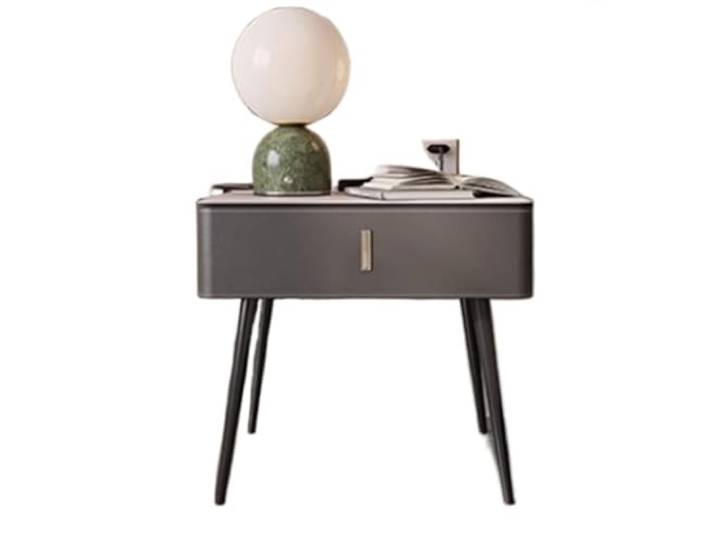 xiuling4568 Einzelschublade, verdeckter Ausziehspeicher, Nachttisch mit abgerundeten Kanten, Nachttisch aus Holz, Ledermöbel, erhöhte Tischbeine/Beige, Grau, Orange, Weiß(Gray)