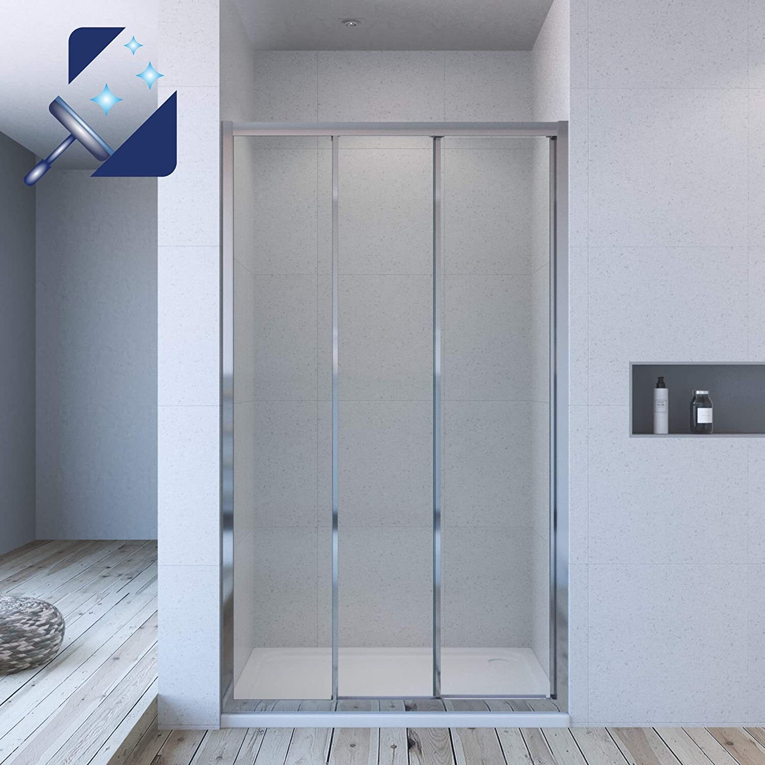 AQUABATOS Duschabtrennung 120x195cm Schiebetür Nischentür Duschtüren 6 mm ESG-Sicherheitsglas mit Nano Beschichtung