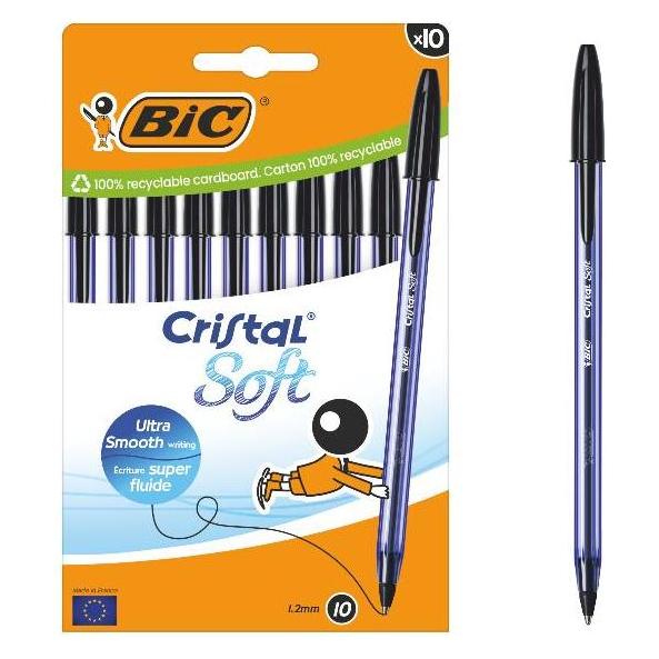 Bic Kugelschreiber Cristal Soft transparent Schreibfarbe schwarz, 10 St. (10x) (516358)