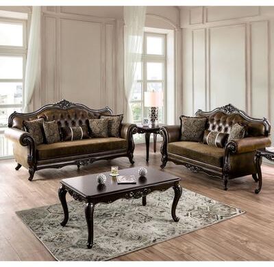 Furniture of America Beatrice Traditional 2-Piece Formal Brown Tufted Sofa Set
