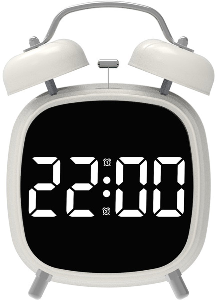 Multifunctionele digitale wekker met LED-display en luid alarm, wit