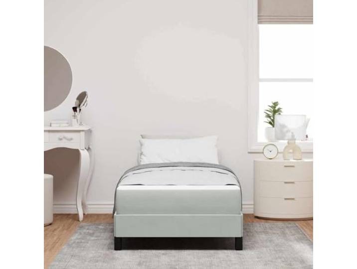 KTHLBRH Boxspringbett mit Matratze hellgrau 100 x 200 cm Stoff Inklusive Lattenrost, Holzrahmen, mittlere Härte, Unterstützung 140 kg